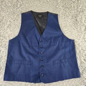 Statement Italy Mens 44L Navy Blue Jacquard Back 6-Button Suit Vest Waistcoat